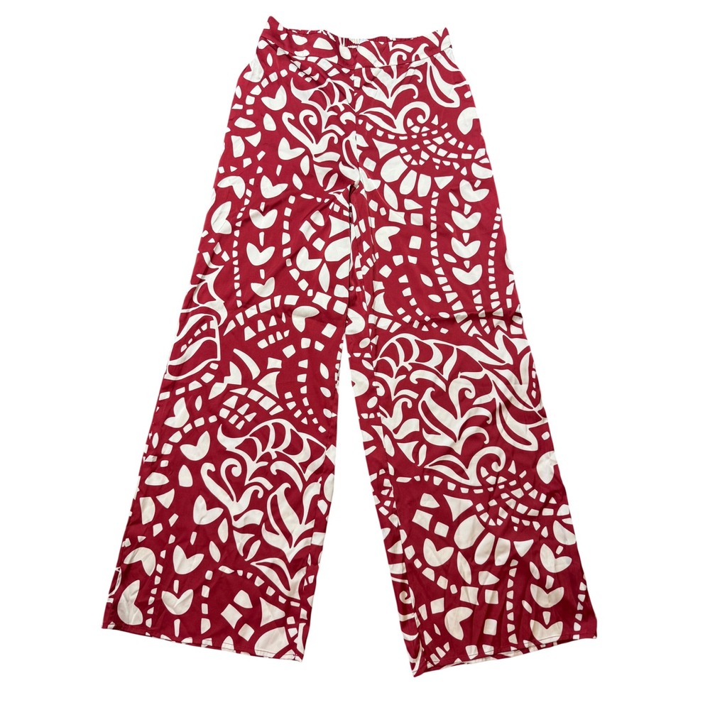 Joie Wide Leg Pants Womens S Red Excellent Abstract Geometric Elastic Waist
